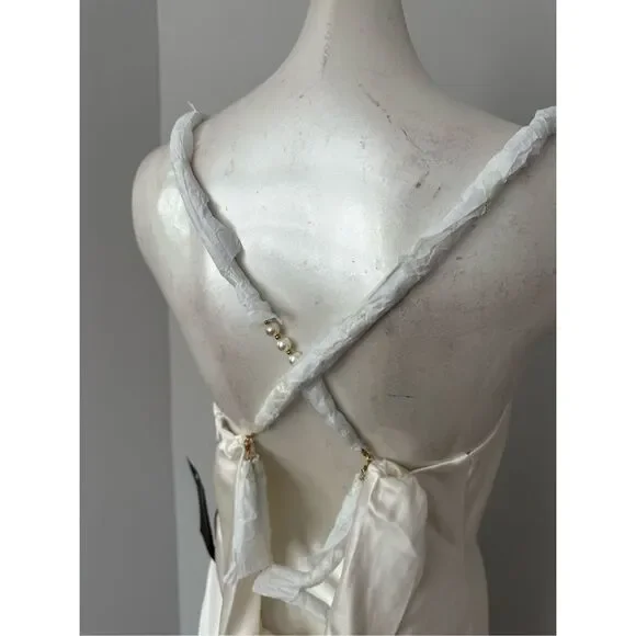 NWT Retrofete Cowl Neck Open Back Pearl Strap Electra Maxi Dress White Medium $5 - Picture 9 of 13